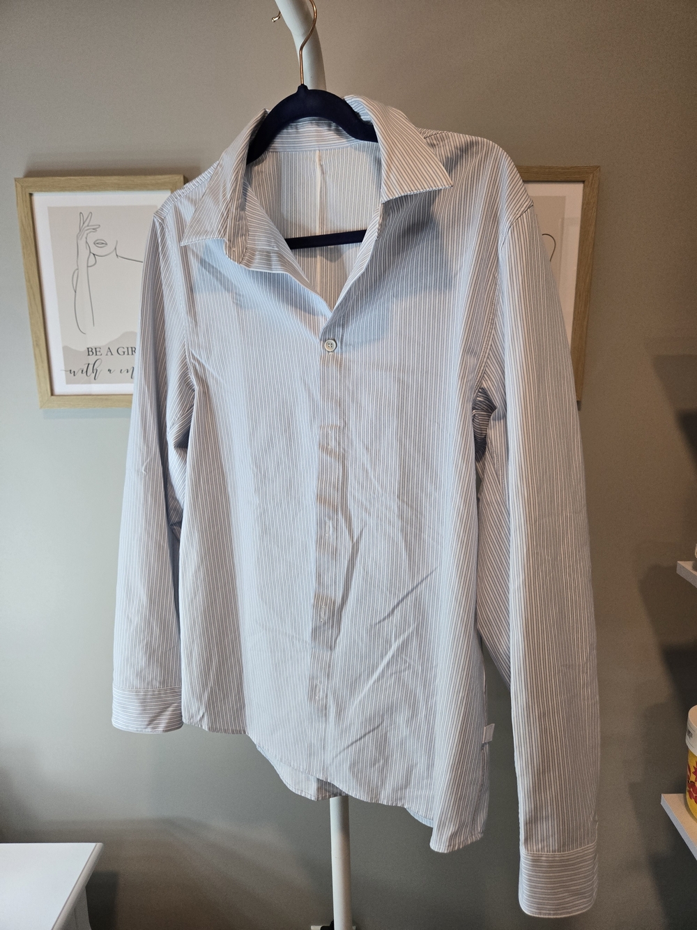 lululemon athletica Men’s Light Blue and White Pinstripe Button-Down Shirt
